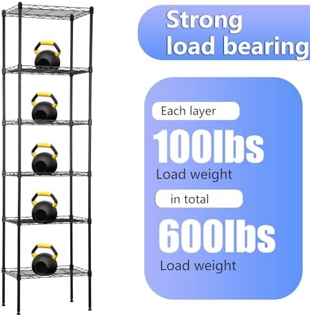 BestOffice | 6-Tier Wire Shelf | 17" x 12" x 64" | Black