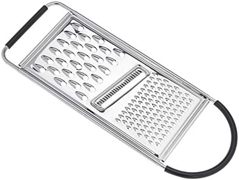 Amazon Basics Cheese Grater with Handle, Stainless Steel Zester, Easy to Clean, Dishwasher Safe, Rectangular, Non-Slip, Multifunction Tool for Kitchen Prep, Vegetables, Black