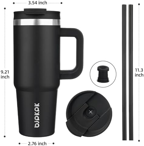 BJPKPK 30 oz Insulated Tumbler with Handle & Straw, Stainless Steel