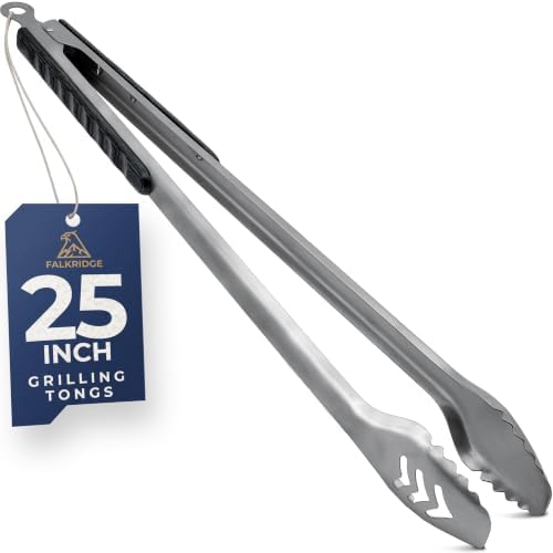 25-Inch Heavy Duty Metal Grill Tongs for Outdoor Grill & Log Fire