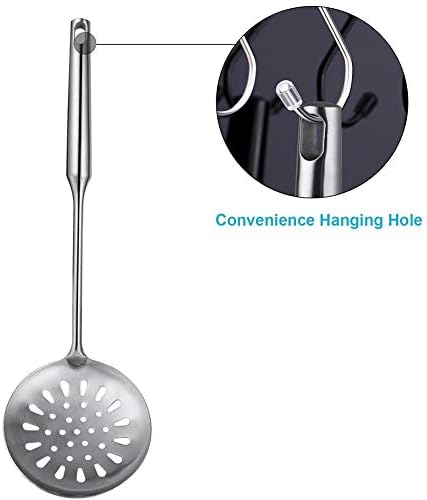 Swify Slotted Spoon Skimmer, Stainless Steel Strainer Ladle With Handle, Asian Wok Skimmer for Kitchen Cooking Deep Fryer, Draining & Frying, 15 inch