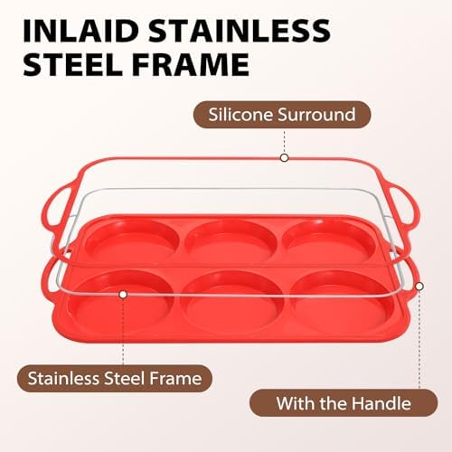 4 Inch Muffin Top Pan Non Stick with Metal Frame, Silicone Egg Molds