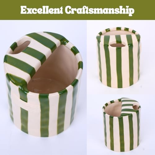 Coffee Mug Espresso Cup 10oz Ceramic Coffee Mugs Porcelain Coffee Cup Hand-Painted Striped Art Multiple Use for Kitchen, Dining-Green