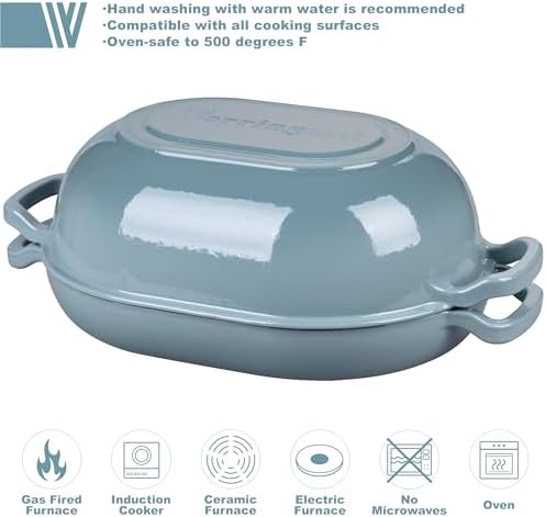 VORRINGARD Enameled Cast Iron Sourdough Bread Oven, Dutch Oven, Loaf Cast Iron Bread Pan for Homemade Bread Baking, Meatloaf Pan with Lid, 7QT, Sea Salt