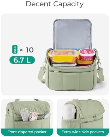 BAGSMART Insulated Lunch Bags for Women, Cute Quilted Lunch Box, Sage Green