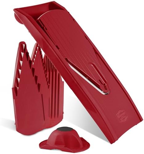 Mandoline Food Slicer Börner V1 (Starter Set) by Reston Lloyd • V-Slicer with 3 Blade Inserts & Food Holder • Made in Germany • Fruit & Vegetable Chopper • Multiple Settings • Color: Red