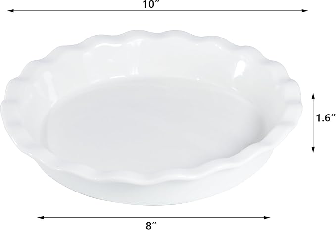 FEOOWV White Deep Dish Pie Pan for Baking-10 Inch Ceramic Fluted Pie Dish for Apple, Quiche, Pecan, Pot Pies, 53Ounce Round Pie Plate