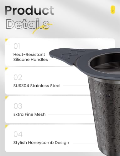 Tea Infuser for Loose Leaf Tea,Stainless Steel Tea Strainer with Silicone Handles,Extra Fine Mesh Tea Strainers for Loose Tea Filter Fine Tea Leaves Effectively,Fits TeaPots/Mugs(Black)