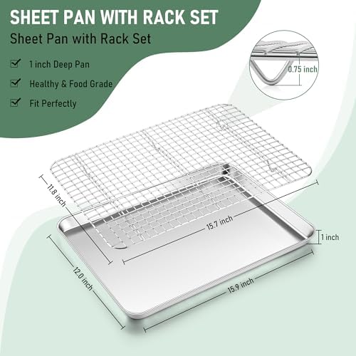 Homikit Jelly Roll Pan with Cooling Rack Set (2 Pans+2 Racks), 16" x 12"