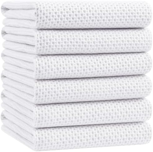 Homaxy 100% Cotton Oversized Waffle Weave Kitchen Towels 6-Pack, White