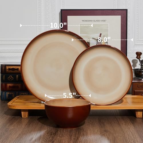 Pokini Stoneware Dinnerware Sets for 8, 24pcs Plates and Bowls Sets Dishes