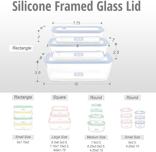 Urban Green Glass Food Container Set with Silicone Glass Lid, 3 Pack, Airtight, LeakProof, 100% Plastic Free, Meal Prep Food Storage Containers
