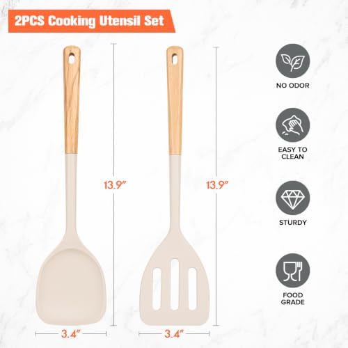 Extra Large Silicone Spatula Turner Set with Wooden Handle