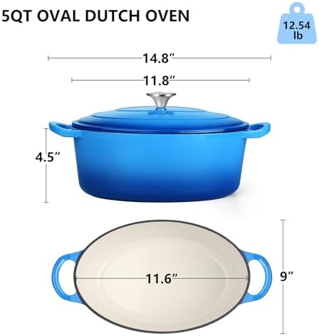 TeamFar Oval Dutch Oven, 5qt Enameled Cast Iron Dutch Oven Pot with Lid