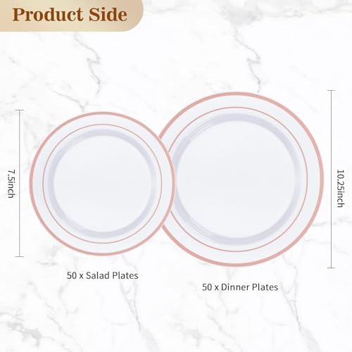 BESTVIP 100PCS Rose Gold Plastic Plate, Disposable Party Plates