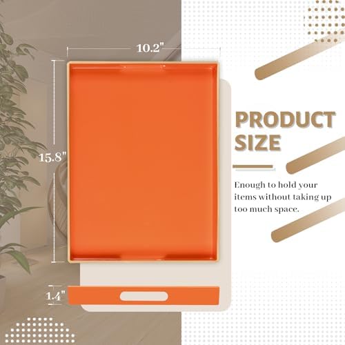 MAONAME Orange Decorative Tray for Coffee Table, Serving Tray with Handles