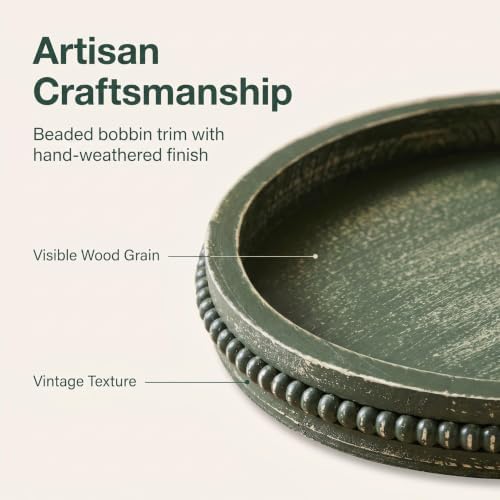 Hrastany Round Green Wood Decorative Tray, Coffee Table Tray for Ottoman