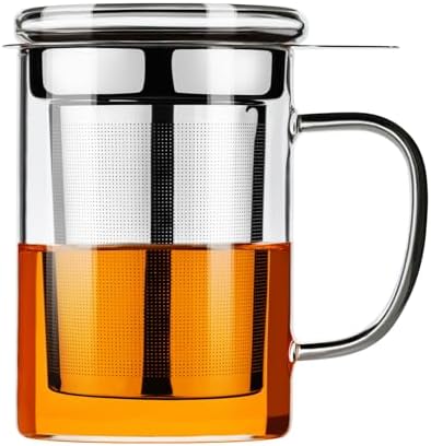 PARACITY Tea Mug with Infuser and Lid, 15 oz Clear Borosilicate Tea Cup