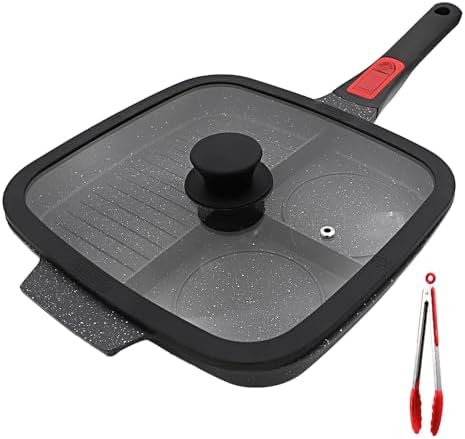 Nonstick 3 Section Grill Pan for Stove Tops, Black