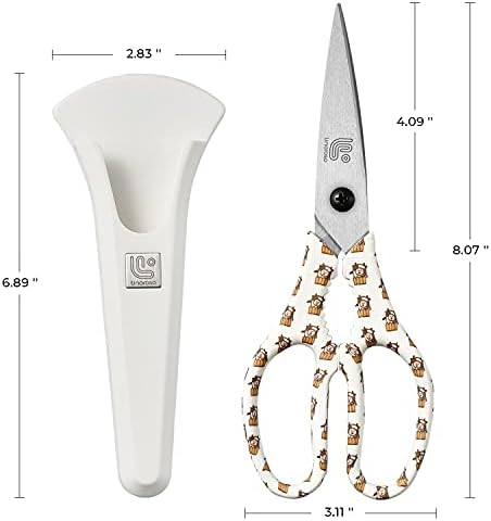 Linoroso Kitchen Scissors Heavy Duty Kitchen Shears with Magnetic Holder Made with Japanese Steel 4034, Multipurpose Ultra Sharp Cooking Scissors for Meat/Vegetables/BBQ/Herbs/Pizza (Graphic,Cow)