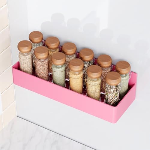 Mystozer Magnetic Spice Rack for Refrigerator Pink, 4 Pack