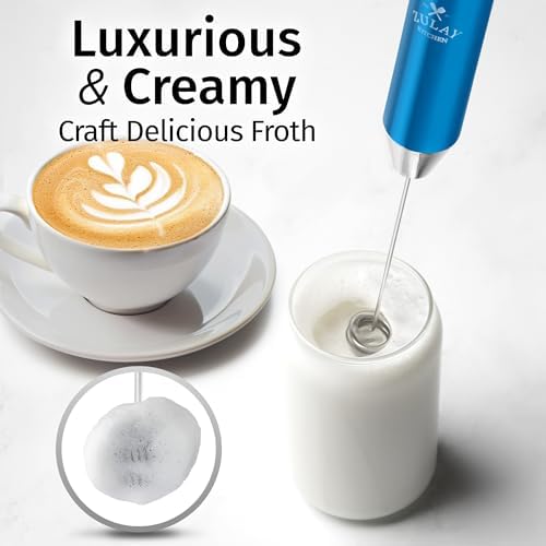 Zulay Kitchen Rechargeable Milk Frother Handheld - Frother Wand, Drink Mixer, Electric Whisk Frother, for Cappuccinos, Matcha & Protein Powder - Lux Double Whisk 2 Speed Waterproof 2000mAh Blue