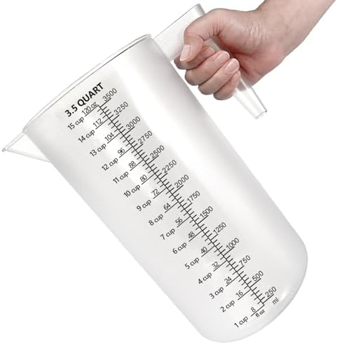 Plastic Measuring Cup with Handle, Pool Chemical Measuring Cup, Plastic Measuring Pitcher for Liquid Mixing, Pouring, Lawn Care, Pet Food, Motor Oil, Laboratory and More (120, Fluid Ounces, 3500ml)