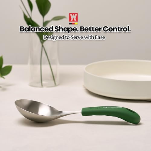 Short Stainless Steel Ladle 220mm (8.6”) – SUS304 Thick Deep Bowl Head with Soft-Grip Silicone Handle – Lightweight Mini Soup & Serving Spoon for Cooking – 5 Color Options (Green)