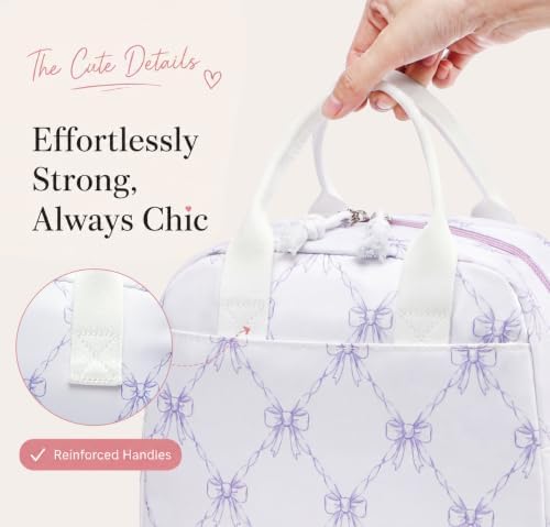 LOVELYWIND Lunch Box for Women, Insulated Lunch Bag, Purple Bow Print Tote