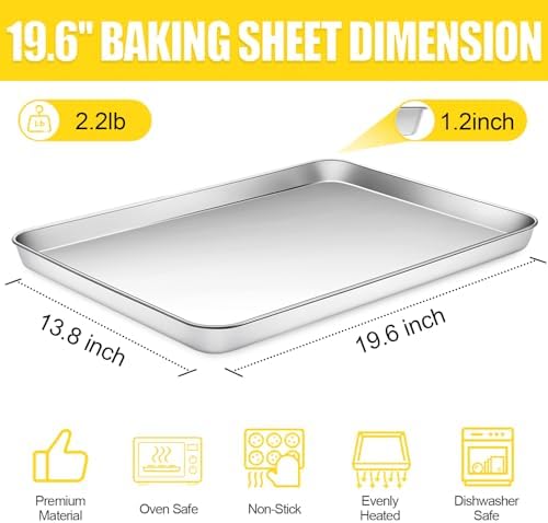 Terlulu Baking Sheet, Cookie Sheet, Stainless Steel Baking Pan, 2 Piece-19.6''x 13.8'' x 1.2'', Large Sheet Pan for Oven, Baking Tray for Baking&Roasting, Nonstick&Nontoxic&Easy Clean