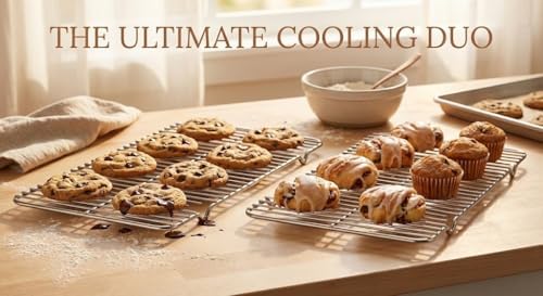2-Pack Stainless Steel Cooling Racks for Baking and Roasting, Fits Quarter Sheet Pan, Oven Safe & Dishwasher Safe, Heavy Duty Baking Rack for Cookies, Meat, Cakes