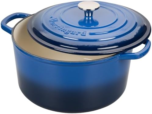 VORRINGARD Enameled Cast Iron Dutch Oven Pot with Lid, for Sourdough Bread Baking, Round Dutch Ovens, 4.5 Quart, Blue