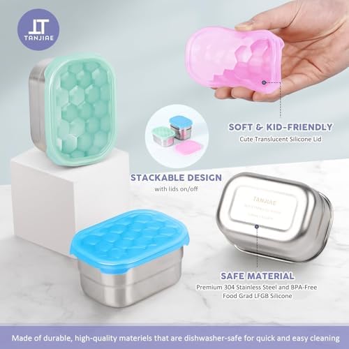 Tanjiae Snack Pro - Small (1 CUP) Stainless Steel Snack Containers for Kids | Easy Open Leak Proof Food Containers with Silicone Lids - Perfect Metal Toddler Lunch Box for Daycare and School (8oz)