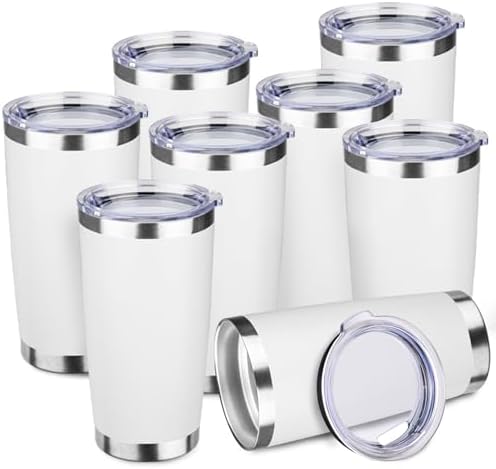 StarSpeed 8 Pack 20oz Stainless Steel Travel Coffee Tumbler,White