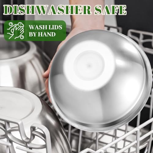 8-Piece Colorful Stainless Steel Mixing Bowl Set with Lids, Includes 5 Nesting Bowls and 3 Grater Attachments for Mixing and Serving, 1.5/2.1/3.5/4/4.5 QT