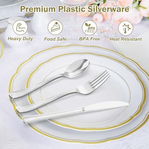 Dealusy 200 Count Heavy Duty Silver Plastic Silverware