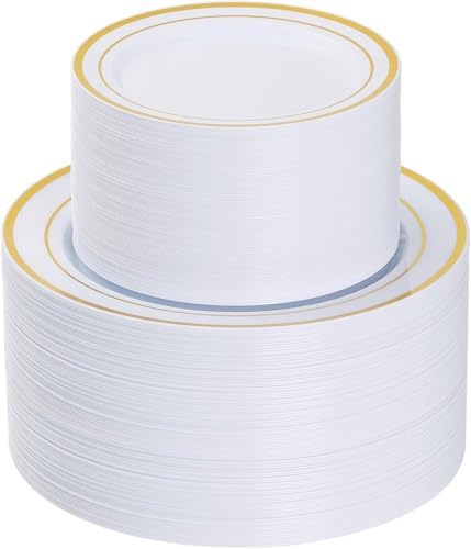 Goodluck 200PCS Gold Plastic Plates, Heavy Duty Disposable Gold Plates