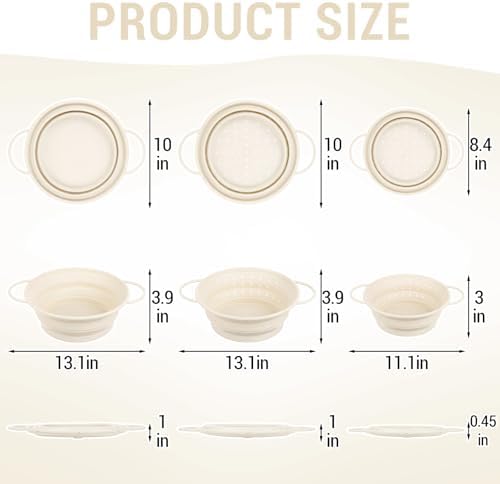 3 Pack Collapsible Colander with Strainer Bowl Set,White