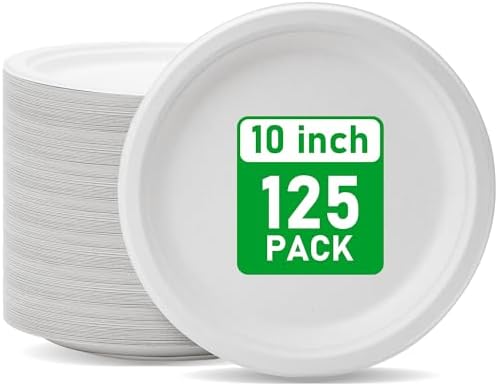 RACETOP Compostable 10 Inch [125 Pack] Paper Plates