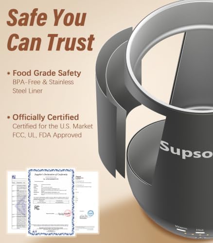 Supsonic - 16oz Self Heating Coffee Mug, Smart Heated Coffee Mug Faster Direct-Contact Heating Up to 149°F, Coffee Mug Warmer Set with Auto Shut-Off - Gifts for Men Women | S2