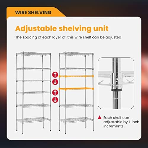 BestOffice | 6-Tier Wire Shelf | 13" x 23" x 59 | Chrome