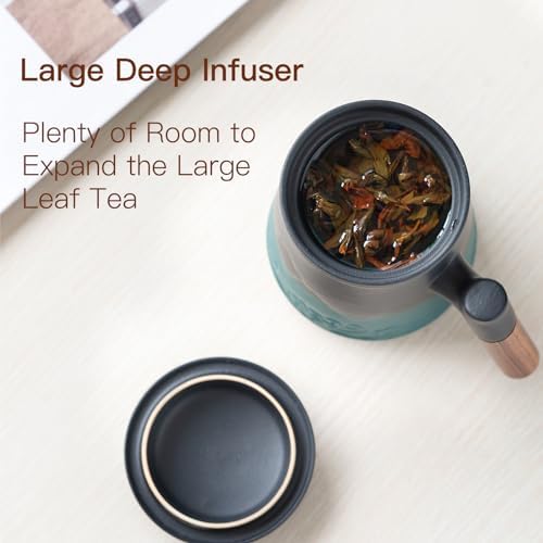 ZENS Tea Mug with Infuser and Lid for Loose Leaf Tea Steeper, 15oz Green