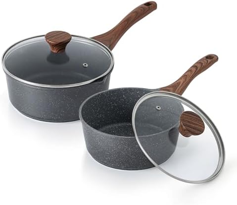 SENSARTE Nonstick Sauce Pan Set with Lid, 2+3 Quarts, PFOA/PFOS Free