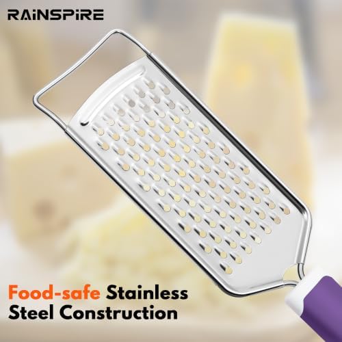 Rainspire Professional Cheese Graters for Kitchen Stainless Steel Handheld, Metal Lemon Zester Grater With Handle For Cheese, Chocolate, Spices, Kitchen Gadgets And Tools, Soft Grip Handle, Purple