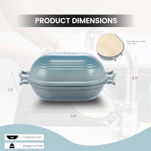 Enameled Cast Iron Dutch Oven for Sourdough Bread Baking,11 x 7 Inch Oval Cast Iron Bread Pan with Lid,Dutch Oven for Homemade Sourdough Baking,5 QT Meatloaf Pan,Oven Safe(Ocean Blue)