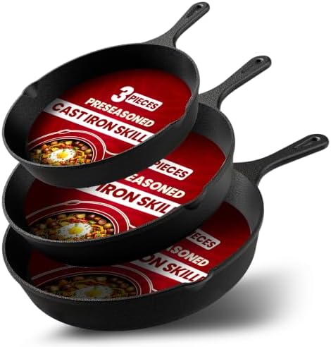 Utopia Kitchen Cast Iron Skillet Set 3 Piece 6 8 10 Inch PFAS-Free Black