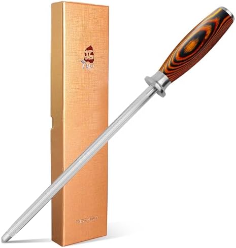 TUO Honing Steel, 10 Inch Knife Sharpener Rod with Pakkawood Handle for Kitchen Knives Daily Sharpening Maintenance - Fiery Phoenix Series