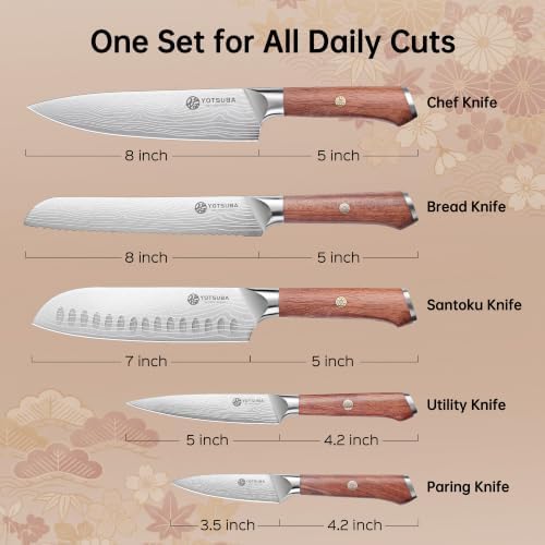 YOTSUBA 5 PCS Japanese Kitchen Knife Set with Ergonomic Rosewood Handle