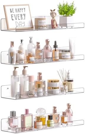 upsimples 4 Pcs 15" Acrylic Shelves for Wall Storage and Organizer, Clear