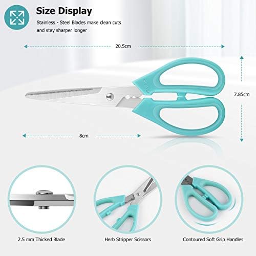 iBayam 3-Color Stainless Steel Dishwasher Safe Kitchen Shears Food Scissors